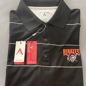 Antigua L Pittsburgh Pirates Black SS Desert Dry Polo NWT